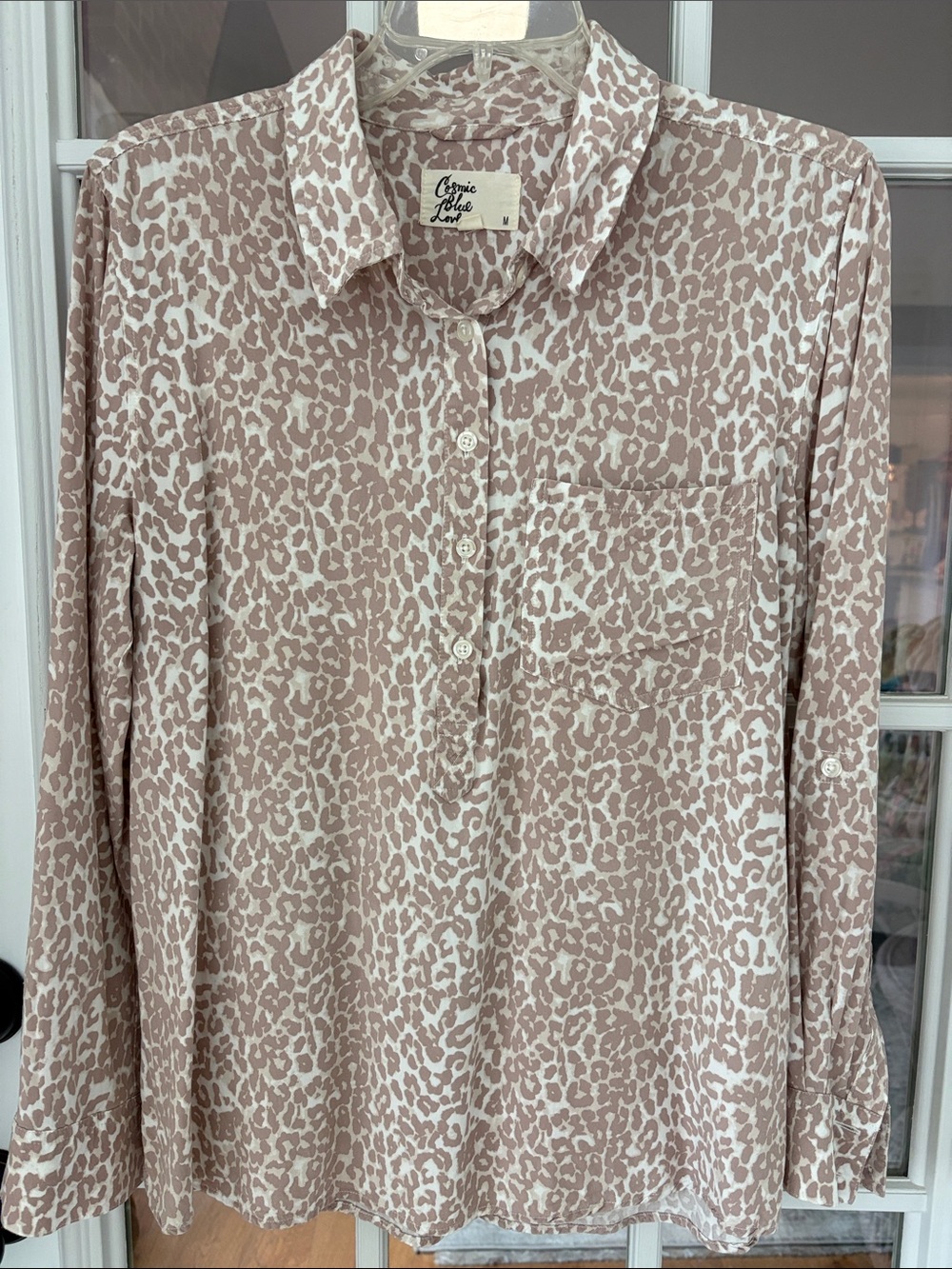 Cosmic blue love Tan Leopard Print half placket Shirt